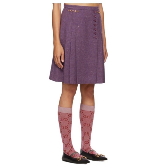 Gucci Purple Wool Tweed Horsebits Skirt - Picture 7 of 11